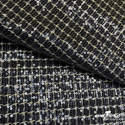 Ткань костюмная с пайетками, 100%полиэстр, 460+/-10 гр/м2, 150см #309 - цв. чёрный - купить в Белгороде. Цена 1 203.93 руб.