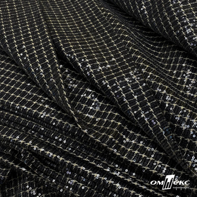 Ткань костюмная с пайетками, 100%полиэстр, 460+/-10 гр/м2, 150см #309 - цв. чёрный - купить в Белгороде. Цена 1 203.93 руб.