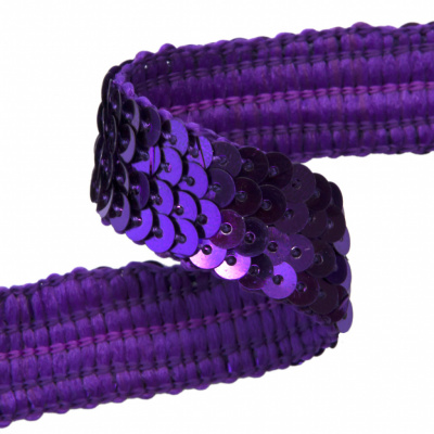 Тесьма с пайетками 12, шир. 20 мм/уп. 25+/-1 м, цвет фиолет - купить в Белгороде. Цена: 778.19 руб.